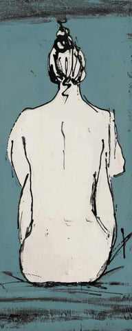 Nude Sketch on Blue II White Modern Wood Framed Art Print with Double Matting by Pinto, Patricia