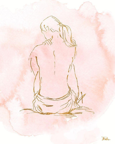 Nude on Pink II Black Ornate Wood Framed Art Print with Double Matting by Pinto, Patricia