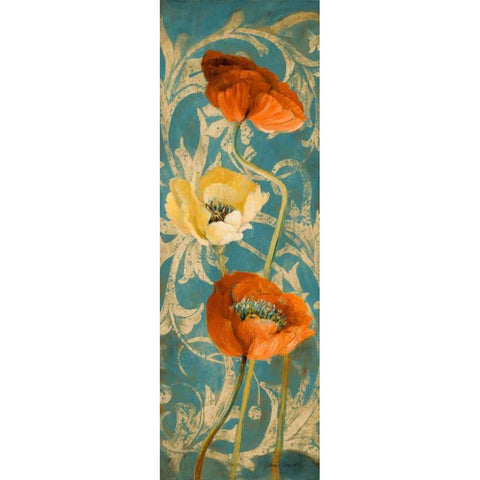 Poppies de Bleu I - enhanced Gold Ornate Wood Framed Art Print with Double Matting by Loreth, Lanie