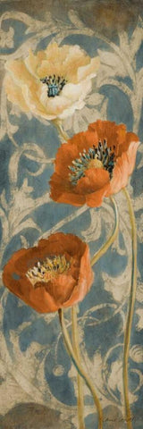 Poppies de Bleu II Black Ornate Wood Framed Art Print with Double Matting by Loreth, Lanie