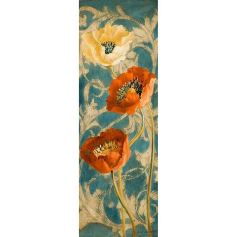 Poppies de Bleu II - enhanced Gold Ornate Wood Framed Art Print with Double Matting by Loreth, Lanie