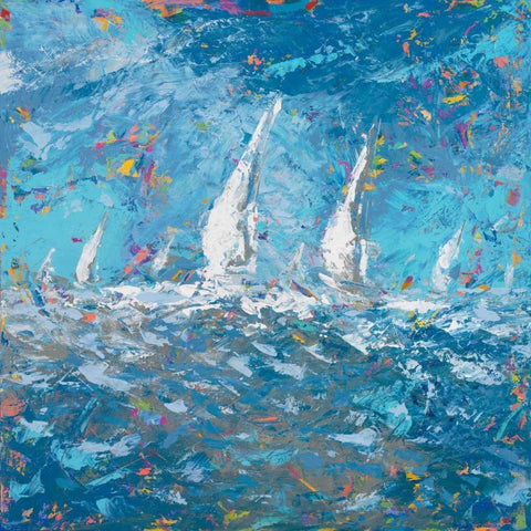 Sailing I White Modern Wood Framed Art Print with Double Matting by Kingsley