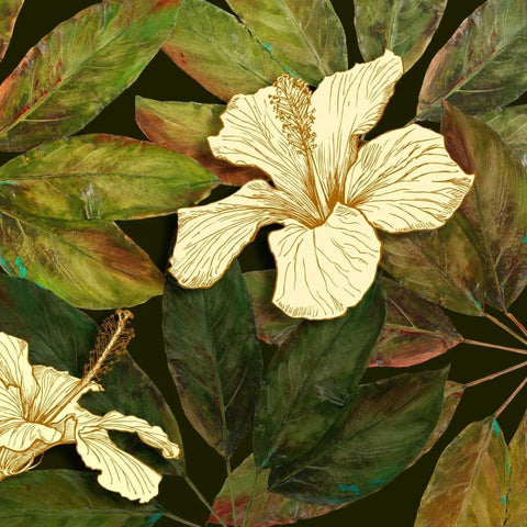 Hibiscus Leaves II Gold Ornate Wood Framed Art Print with Double Matting by Pinto, Patricia