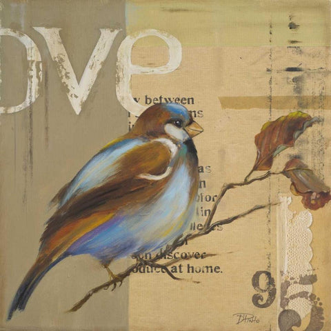 Blue Love Birds II Gold Ornate Wood Framed Art Print with Double Matting by Pinto, Patricia