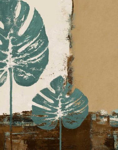 Blue Leaves I White Modern Wood Framed Art Print with Double Matting by Pinto, Patricia