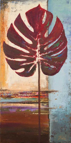 Red Leaves I Black Ornate Wood Framed Art Print with Double Matting by Pinto, Patricia