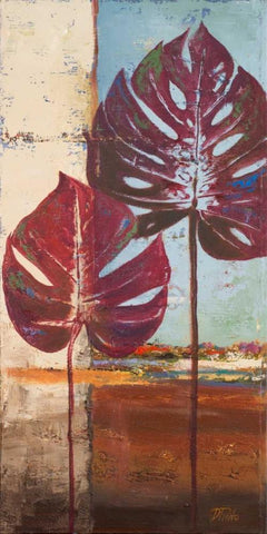 Red Leaves II Black Ornate Wood Framed Art Print with Double Matting by Pinto, Patricia