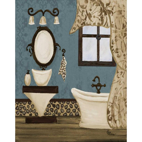 Blue Beach Bath IV Black Modern Wood Framed Art Print with Double Matting by Ritter, Gina