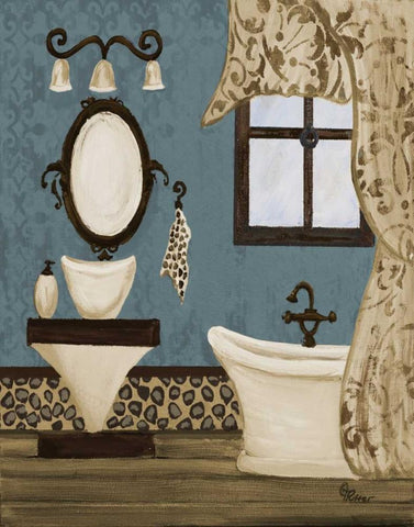 Blue Beach Bath IV Black Ornate Wood Framed Art Print with Double Matting by Ritter, Gina