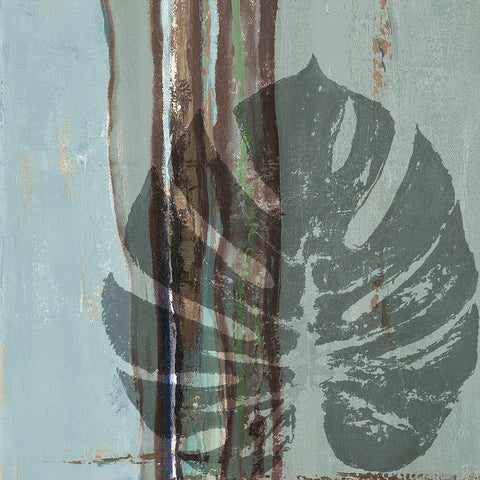 Teal Horizon Leaf I Black Ornate Wood Framed Art Print with Double Matting by Pinto, Patricia