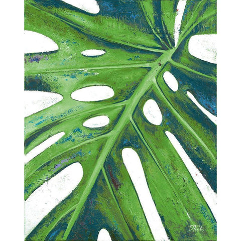 Tropical Leaf with Blue I Black Modern Wood Framed Art Print by Pinto, Patricia