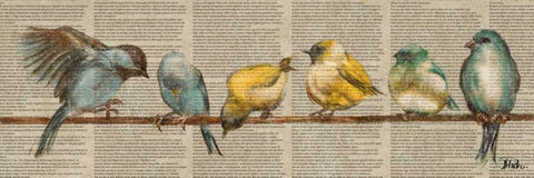 Gleeful Newsprint II White Modern Wood Framed Art Print with Double Matting by Pinto, Patricia