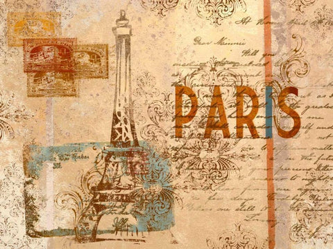 Paris Postcard White Modern Wood Framed Art Print with Double Matting by SD Graphics Studio