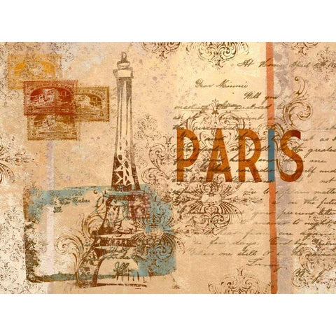 Paris Postcard White Modern Wood Framed Art Print by SD Graphics Studio