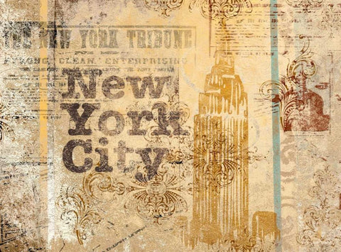 New York Postcard Border White Modern Wood Framed Art Print with Double Matting by Sundance Studio