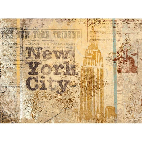 New York Postcard Border White Modern Wood Framed Art Print by Sundance Studio