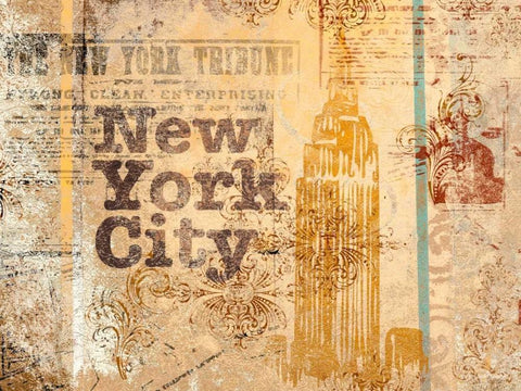 New York Postcard Black Ornate Wood Framed Art Print with Double Matting by SD Graphics Studio