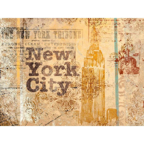 New York Postcard Gold Ornate Wood Framed Art Print with Double Matting by SD Graphics Studio