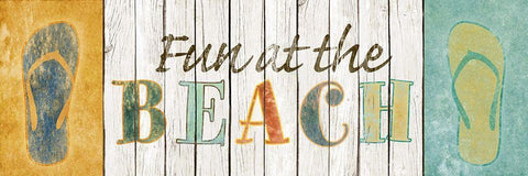 Fun at the Beach White Modern Wood Framed Art Print with Double Matting by SD Graphics Studio