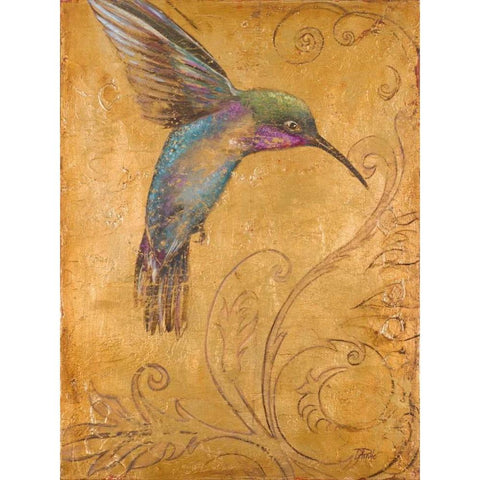 Golden Hummingbird I White Modern Wood Framed Art Print by Pinto, Patricia