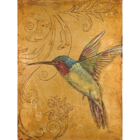 Golden Hummingbird II White Modern Wood Framed Art Print by Pinto, Patricia