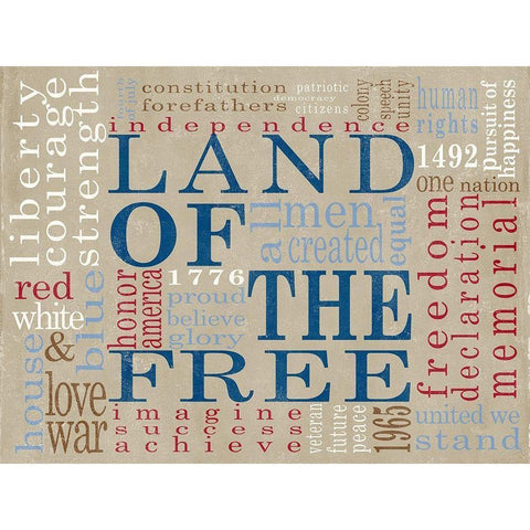 Land Of The Free White Modern Wood Framed Art Print by SD Graphics Studio