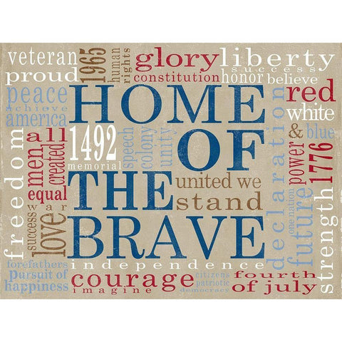 Home of the Brave White Modern Wood Framed Art Print by SD Graphics Studio