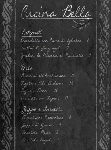 Italian Menu with Border I Black Ornate Wood Framed Art Print with Double Matting by Sundance Studio