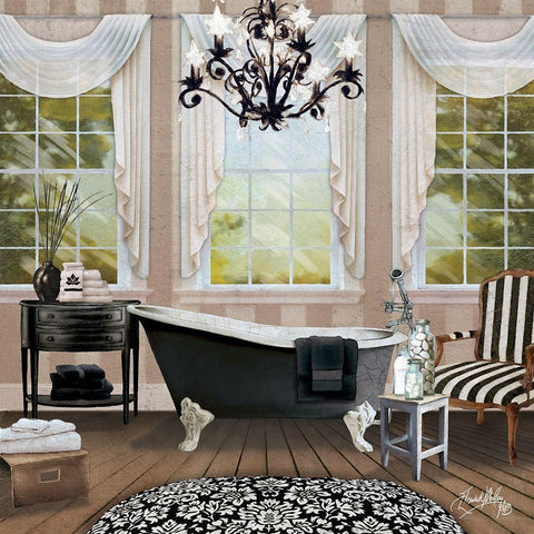 Chandelier Bath I White Modern Wood Framed Art Print with Double Matting by Medley, Elizabeth