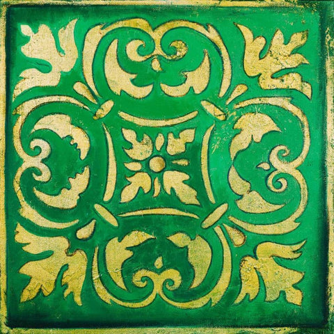 Green Mosaic Gold Ornate Wood Framed Art Print with Double Matting by Pinto, Patricia