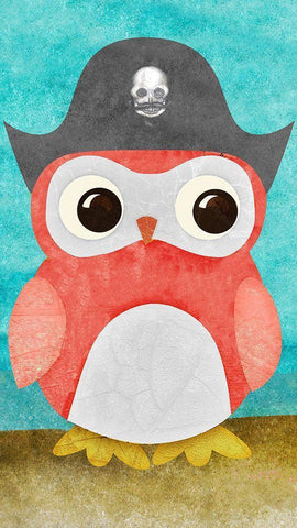 Pirate Owl II White Modern Wood Framed Art Print with Double Matting by SD Graphics Studio