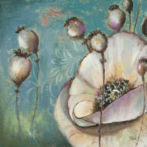 Blue Poppies I White Modern Wood Framed Art Print by Pinto, Patricia