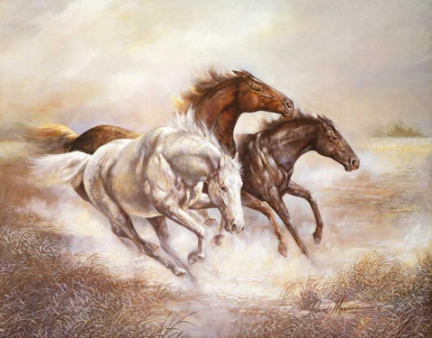 Wild Horses I White Modern Wood Framed Art Print with Double Matting by Manning, Ruane