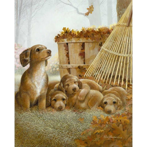 Autumn Playtime White Modern Wood Framed Art Print by Manning, Ruane