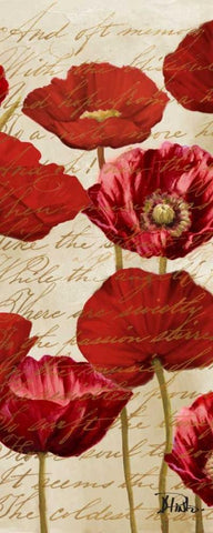 Red Poppies Panel I Black Ornate Wood Framed Art Print with Double Matting by Pinto, Patricia