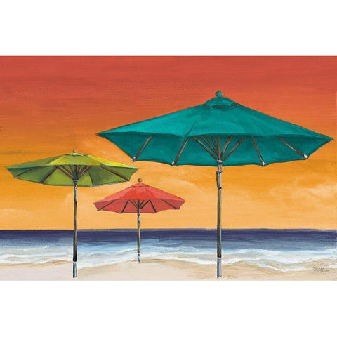 Tropical Umbrellas II White Modern Wood Framed Art Print by Hakimipour, Tiffany