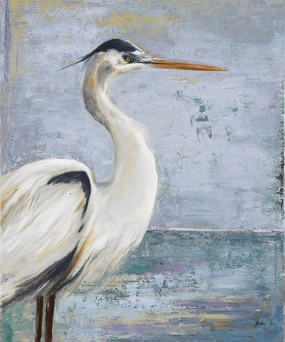 Blue Heron on Blue I White Modern Wood Framed Art Print with Double Matting by Pinto, Patricia
