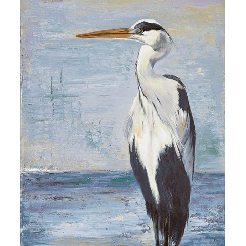 Blue Heron on Blue II White Modern Wood Framed Art Print by Pinto, Patricia