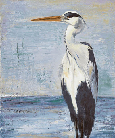 Blue Heron on Blue II Black Ornate Wood Framed Art Print with Double Matting by Pinto, Patricia