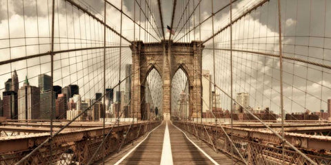 Brooklyn Bridge (sepia) Black Ornate Wood Framed Art Print with Double Matting by Lake, Shelley
