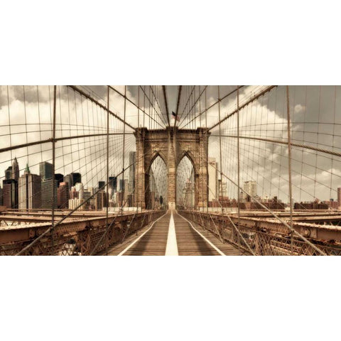 Brooklyn Bridge (sepia) Black Modern Wood Framed Art Print by Lake, Shelley