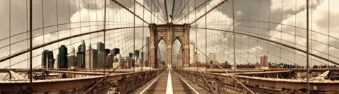 Brooklyn Bridge (sepia) Black Ornate Wood Framed Art Print with Double Matting by Lake, Shelley