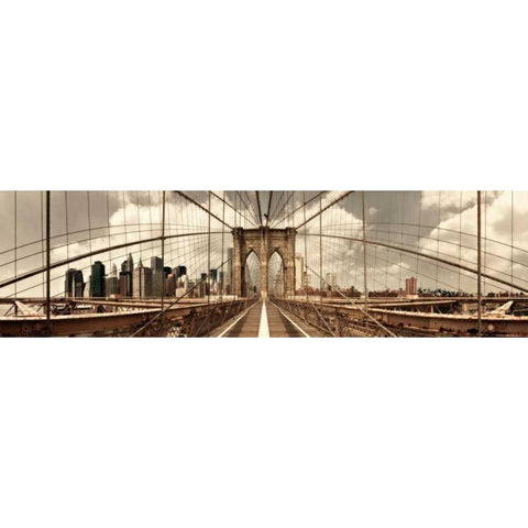 Brooklyn Bridge (sepia) White Modern Wood Framed Art Print by Lake, Shelley