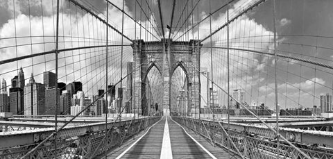 Brooklyn Bridge Black Ornate Wood Framed Art Print with Double Matting by Lake, Shelley