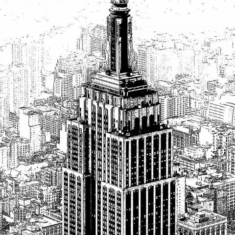 Empire State Sketch Gold Ornate Wood Framed Art Print with Double Matting by Lake, Shelley