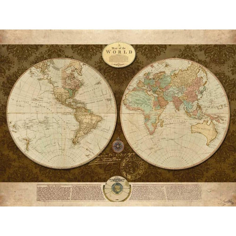 Map of World Gold Ornate Wood Framed Art Print with Double Matting by Medley, Elizabeth