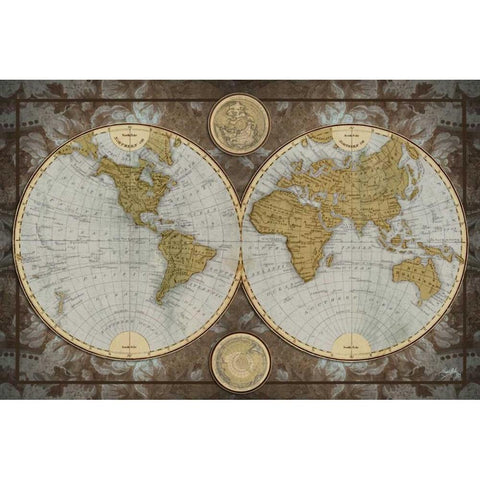 World Map Black Modern Wood Framed Art Print with Double Matting by Medley, Elizabeth