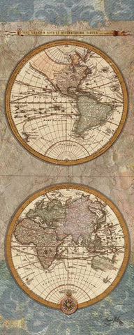 World Map Panel I Black Ornate Wood Framed Art Print with Double Matting by Medley, Elizabeth