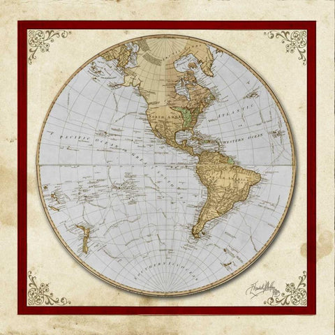 Red and Cream Map I Black Ornate Wood Framed Art Print with Double Matting by Medley, Elizabeth
