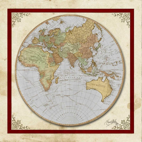 Red and Cream Map II Gold Ornate Wood Framed Art Print with Double Matting by Medley, Elizabeth